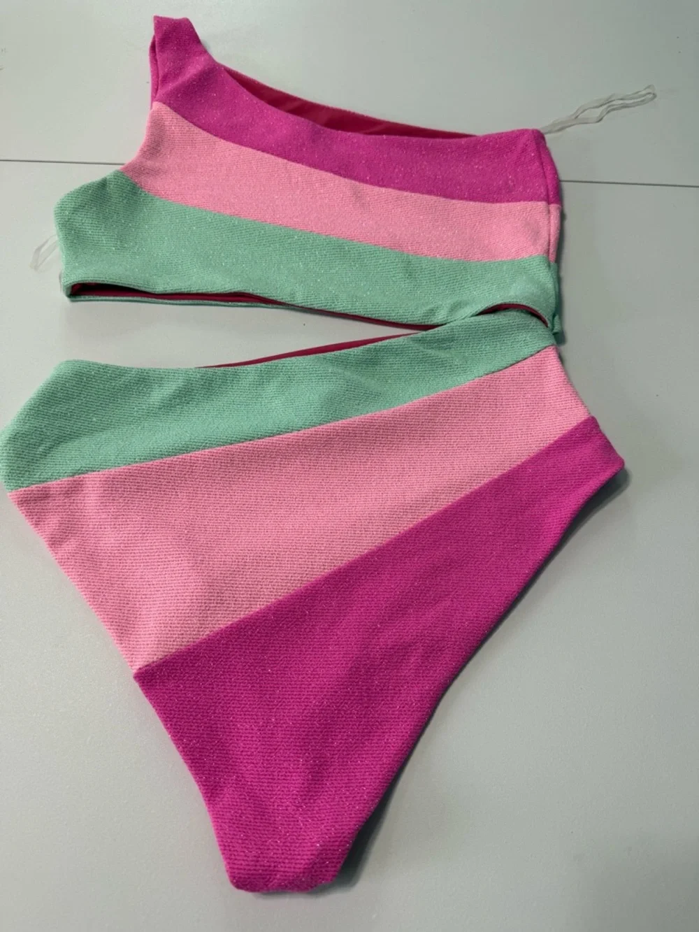 Beach Riot Joyce One Piece Crush Colorblock Glitter Cutout Swimsuit Blossom Sz M - Picture 7 of 12